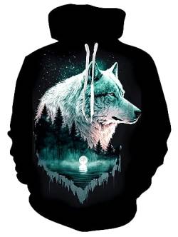 Loveternal Unisex 3D Wolf Druck Hoodie Kapuzenpullover Coole Langarm Pullover Casual Sweatshirt für Frauen Männer XL von Loveternal