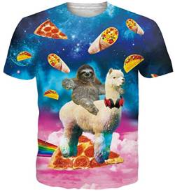 Loveternal Unisex Galaxis T-Shirt Einhorn T-Shirt 3D Druck Kurzarm Tops Pizza Alpaca Tee für Frauen Männer L von Loveternal