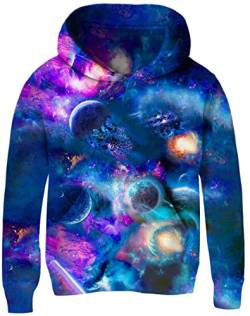 Loveternal Unisex Kinder Hoodie 3D Lustig Blau Planet Gedruckt Kapuzenpullover Langarm Pullover Hoodies Sweatshirt für Jungen Mädchen mit Tasche Alter 6-8 Jahre, L von Loveternal