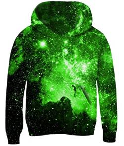 Loveternal Unisex Kinder Hoodie 3D Lustig Grün Sternenhimmel Gedruckt Kapuzenpullover Langarm Pullover Hoodies Sweatshirt für Jungen Mädchen mit Tasche Alter 6-8 Jahre, L von Loveternal