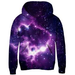 Loveternal Unisex Kinder Hoodie 3D Lustig Lila Galaxis Gedruckt Kapuzenpullover Langarm Pullover Hoodies Sweatshirt für Jungen Mädchen mit Tasche Alter 6-8 Jahre, L von Loveternal