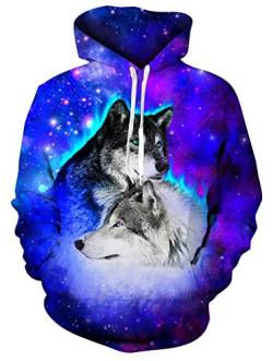 Loveternal Wolf Hoodie 3D Druck Kapuzenpullover Sweatshirt für Männer und Frauen mit Großen Tasche XXL von Loveternal