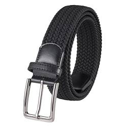 Lovionus89 Stoffgürtel Stretchgürtel, 3.4 cm Verstellbarer geflochtener Web Golf männer gürtel für lässige Jeans Sport,125 CM,Schwarz von Lovionus89