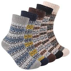 Lovionus89 Weiche Winter Thermal Socken Herren,5 Pcs Dicke Warme Atmungsaktive stricksocken für Frauen,ER Größe 38-45, Set 4 von Lovionus89