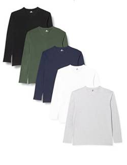 Lower East Herren Langarmshirt, 100% Baumwolle, V-Ausschnitt (5er-Pack), Weiß/Hellgrau Melange/Dunkelblau/Dunkelgrün/Schwarz, XL von Lower East