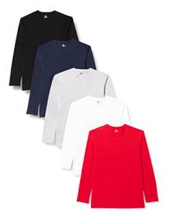 Lower East Herren Langarmshirt, 100% Baumwolle, V-Ausschnitt (5er-Pack), Weiß/Hellgrau Melange/Rot/Dunkelblau/Schwarz, M von Lower East