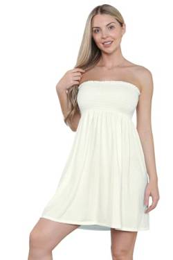 Loxdonz Damen Sonne Trägerloses Schlauch Kurzes Kleid Sommerkleider Casual Mini Strand Cover Up, Cream, Mittel von Loxdonz