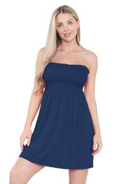 Loxdonz Damen Sonne Trägerloses Schlauch Kurzes Kleid Sommerkleider Casual Mini Strand Cover Up, Marineblau, Small von Loxdonz
