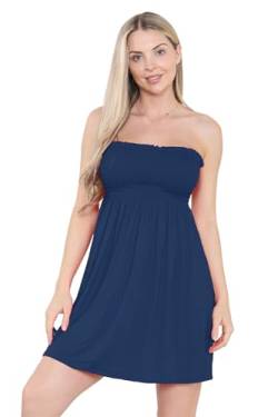 Loxdonz Damen Sonne Trägerloses Schlauch Kurzes Kleid Sommerkleider Casual Mini Strand Cover Up, Marineblau, XX-Large von Loxdonz