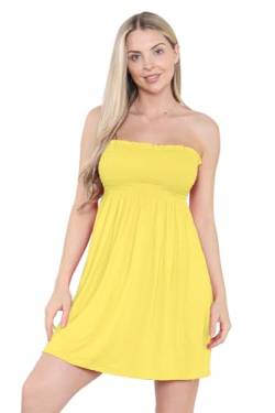 Loxdonz Damen Sonne Trägerloses Schlauch Kurzes Kleid Sommerkleider Casual Mini Strand Cover Up, gelb, Medium von Loxdonz