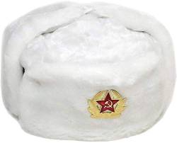 Loxdonz Ushanka Russische Militär Hut mit Ohrenklappen und Sowjetabzeichen Trapper Skimütze für Winter, weiß, One size von Loxdonz
