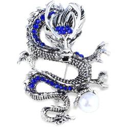 Brosche Im Vintage-stil, Chinesischer Drache, Für Damen Und Herren, Elegante Perlen-metall-drachen-reversnadel, Abzeichen Für Rucksäcke, Kleidungszubehör von Lpitoy