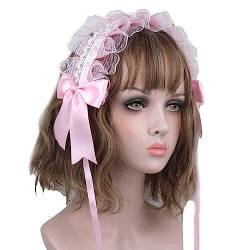 Gothic Lolita Stirnband Damen Mädchen Maid Cosplay Haare Hoop Lolita Süße Bögen Kopfbedeckung Vintage Spitze Haarband Accessoires von Lpitoy
