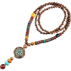 Hölzerne Perlen Halsketten Vintage Ethnische Handgefertigte Nepal Meditern Gebetspullover Halskette Mit Langem Anhänger Halskettenschmuck von Lpitoy