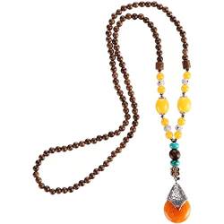 Lpitoy Hölzerne Perlen Halsketten Vintage Ethnische Handgefertigte Nepal Meditern Gebet Pullover Halskette Mit Achatanhänger Halskette Schmuck von Lpitoy