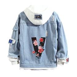 Lpstop Jeansjacke mit V-Buchstabe Großes V mit Rosen-Denim-Hoodie Y2K Leichte Blaue Jeansjacke für Damen von Lpstop