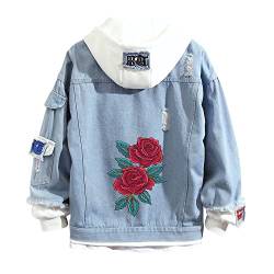 Lpstop Rote Rose Blumendruck Jeansjacke Grafik Hoodie Y2K Leichte Jacke für Teenager Erwachsene von Lpstop