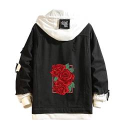 Lpstop Rote Rose Blumendruck Jeansjacke Grafik Hoodie Y2K Leichte Jacke für Teenager Erwachsene von Lpstop