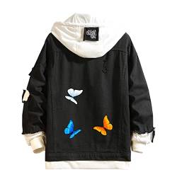 Lpstop Unisex Schmetterling Jeansjacke Y2K Schmetterling Blume Hoodie Frühling Herbst Leichte Jacke für Teenager Erwachsene von Lpstop