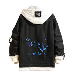 Lpstop Unisex Schmetterling Jeansjacke Y2K Schmetterling Blume Hoodie Frühling Herbst Leichte Jacke für Teenager Erwachsene von Lpstop