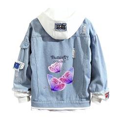 Lpstop Unisex Schmetterling Jeansjacke Y2K Schmetterling Blume Hoodie Frühling Herbst Leichte Jacke für Teenager Erwachsene von Lpstop