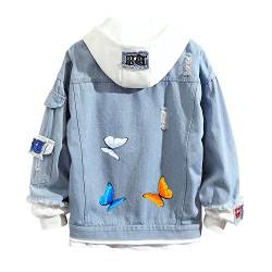 Lpstop Unisex Schmetterling Jeansjacke Y2K Schmetterling Blume Hoodie Frühling Herbst Leichte Jacke für Teenager Erwachsene von Lpstop