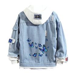 Lpstop Unisex Schmetterling Jeansjacke Y2K Schmetterling Blume Hoodie Frühling Herbst Leichte Jacke für Teenager Erwachsene von Lpstop