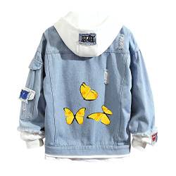 Lpstop Unisex Schmetterling Jeansjacke Y2K Schmetterling Blume Hoodie Frühling Herbst Leichte Jacke für Teenager Erwachsene von Lpstop