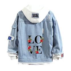 Teenager-Mädchen-Hoodie Blaue Jeansjacke LOVE-ROSE Denim Hoodies Y2K Hoodie für Frauen von Lpstop