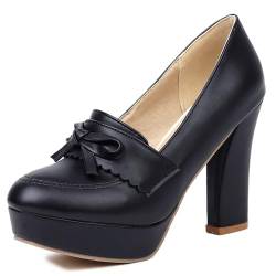 Damen Blockieren Fersenpumps, Höhe Ferse Pumpe Runde Zehen Ohne Verschluss Kleid Pumps mit Plateau Bogen Mode Phwvhk Schwarz Gr 43 EU von Lroey Reoly