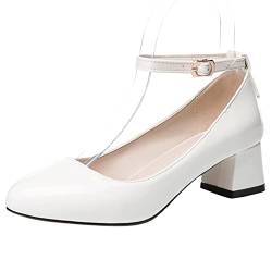 Lroey Reoly Damen Blockieren Fersenpumps, Mittlere Fersenpumpe Pointed Toe Schnalle Abendschuhe Knöchelriemchen Simple Gyiyci Weiß Gr 40 EU von Lroey Reoly