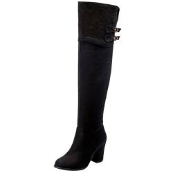 Lroey Reoly Damen Hohe Stiefel mit Blockabsatz, Anzugstiefel Höhe Ferse Runde Zehen Boots Zip Solid Winterstiefel 140 Schwarz Gr 50 EU von Lroey Reoly