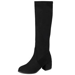 Lroey Reoly Damen Hohe Stiefel mit Blockabsatz, Anzugstiefel Mitte Absatz Runde Zehen Boots Solid Zip 085 Schwarz Gr 44 EU von Lroey Reoly