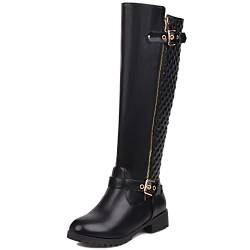 Lroey Reoly Damen Hohe Stiefel mit Blockabsatz, Reitstiefel Mitte Absatz Boots Zip 092 Schwarz Gr 40 EU von Lroey Reoly