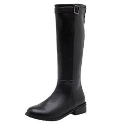 Lroey Reoly Damen Hohe Stiefel mit Blockabsatz, Reitstiefel Mitte Absatz Winterstiefel Runde Zehen Boots Zip 136 Schwarz/Mp Gr 47 EU von Lroey Reoly