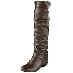 Lroey Reoly Damen Hohe Stiefel mit Blockabsatz, Winterstiefel Leisure Ohne Verschluss Overknees Stiefel Mitte Absatz Runde Zehen Pelzgefüttert 297 Braun/Hm Gr 44 EU von Lroey Reoly