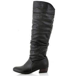 Lroey Reoly Damen Hohe Stiefel mit Blockabsatz, Winterstiefel Leisure Ohne Verschluss Overknees Stiefel Mitte Absatz Runde Zehen Pelzgefüttert 297 Schwarz/Dl Gr 39 EU von Lroey Reoly