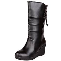 Lroey Reoly Damen Hohe Stiefel mit Keilabsatz, Winterstiefel Leisure Ohne Verschluss Overknees Stiefel Höhe Ferse Runde Zehen mit Plateau Winterstiefel 288 Schwarz-Hm Gr 49 EU von Lroey Reoly