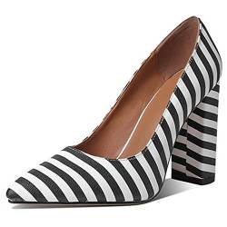 Lroey Reoly Damen Kleiderpumps, Pump Blockabsatz Mode Party Schuhe Höhe Ferse Pointed Toe Zebra Gr 34 EU von Lroey Reoly