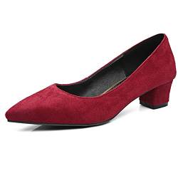 Lroey Reoly Damen Mitte Absatz Pump, Kleiderpumps Pointed Toe Simple Blockabsatz Solid Schuhe Ohne Verschluss 135 Rotwein Gr 54 EU von Lroey Reoly