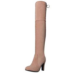 Lroey Reoly Damen Overknee Stiefel mit Blockabsatz, Anzugstiefel Höhe Ferse Pointed Toe Stretch Stiefel Zip 065 Pink Gr 38 EU von Lroey Reoly