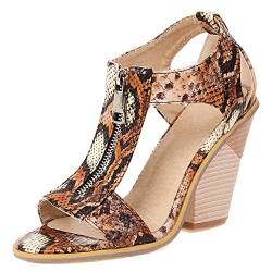 Lroey Reoly Damen Sandale mit Absatz, Sandalen Offene Zeh Mode Westernabsatz Abendschuhe Zip 148 Leopard Gr 44 EU von Lroey Reoly