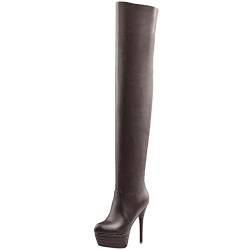 Lroey Reoly Damen Stiletto Overknee Stiefel, Anzugstiefel Höhe Ferse Runde Zehen Boots Zip Plateau 198 Braun-Br Gr 46 EU von Lroey Reoly