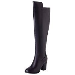 Lroey Reoly Damenstiefel mit Blockabsatz Über Dem Knie Runde Zehe Hoher Absatz Winterstiefel Zip Party Lange Stiefel Overknee Schwarz Gr 47 EU von Lroey Reoly