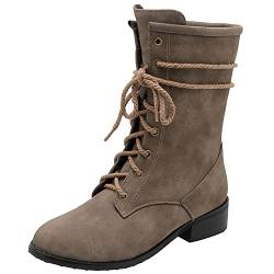 Lroey Reoly Damenstiefeletten mit Blockabsatz, Reitstiefel Leisure Schnüren Kurzschaft Stiefel Mitte Absatz Runde Zehen 428 Khaki Gr 54 EU von Lroey Reoly