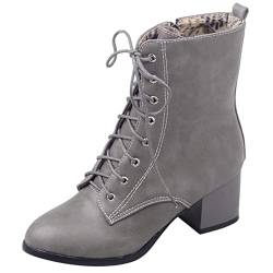 Lroey Reoly Damenstiefeletten mit Blockabsatz, Winterstiefel Mitte Absatz Pointed Toe Stiefeletten Zip 136 Grau/Br Gr 45 EU von Lroey Reoly