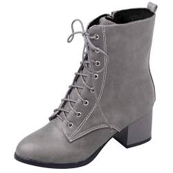 Lroey Reoly Damenstiefeletten mit Blockabsatz, Winterstiefel Mitte Absatz Pointed Toe Stiefeletten Zip 136 Grau/Hm Gr 45 EU von Lroey Reoly