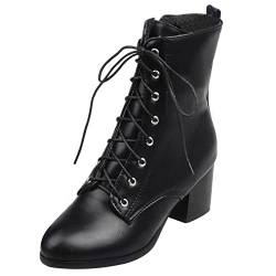 Lroey Reoly Damenstiefeletten mit Blockabsatz, Winterstiefel Mitte Absatz Pointed Toe Stiefeletten Zip 136 Schwarz/Hm Gr 45 EU von Lroey Reoly