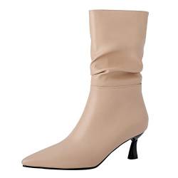 Lroey Reoly Damenstiefeletten mit Kitten-Heel, Kleid Stiefeletten Elegant Ohne Verschluss Kurzschaft Stiefel Mitte Absatz Pointed Toe 371 Aprikose Gr 39 EU von Lroey Reoly