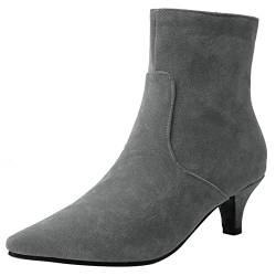 Lroey Reoly Damenstiefeletten mit Kitten-Heel, Kleid Stiefeletten Mitte Absatz Pointed Toe Stiefeletten Zip 082 Grau Gr 38 EU von Lroey Reoly